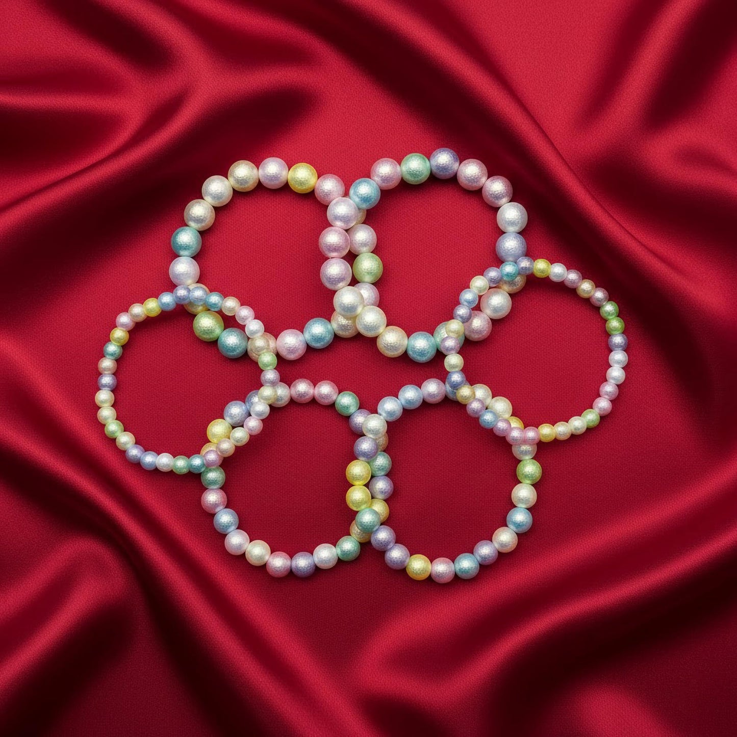 Pastel Rainbow Beaded Bracelet Combo for Girls, Elastic Set Of 6 image 4
