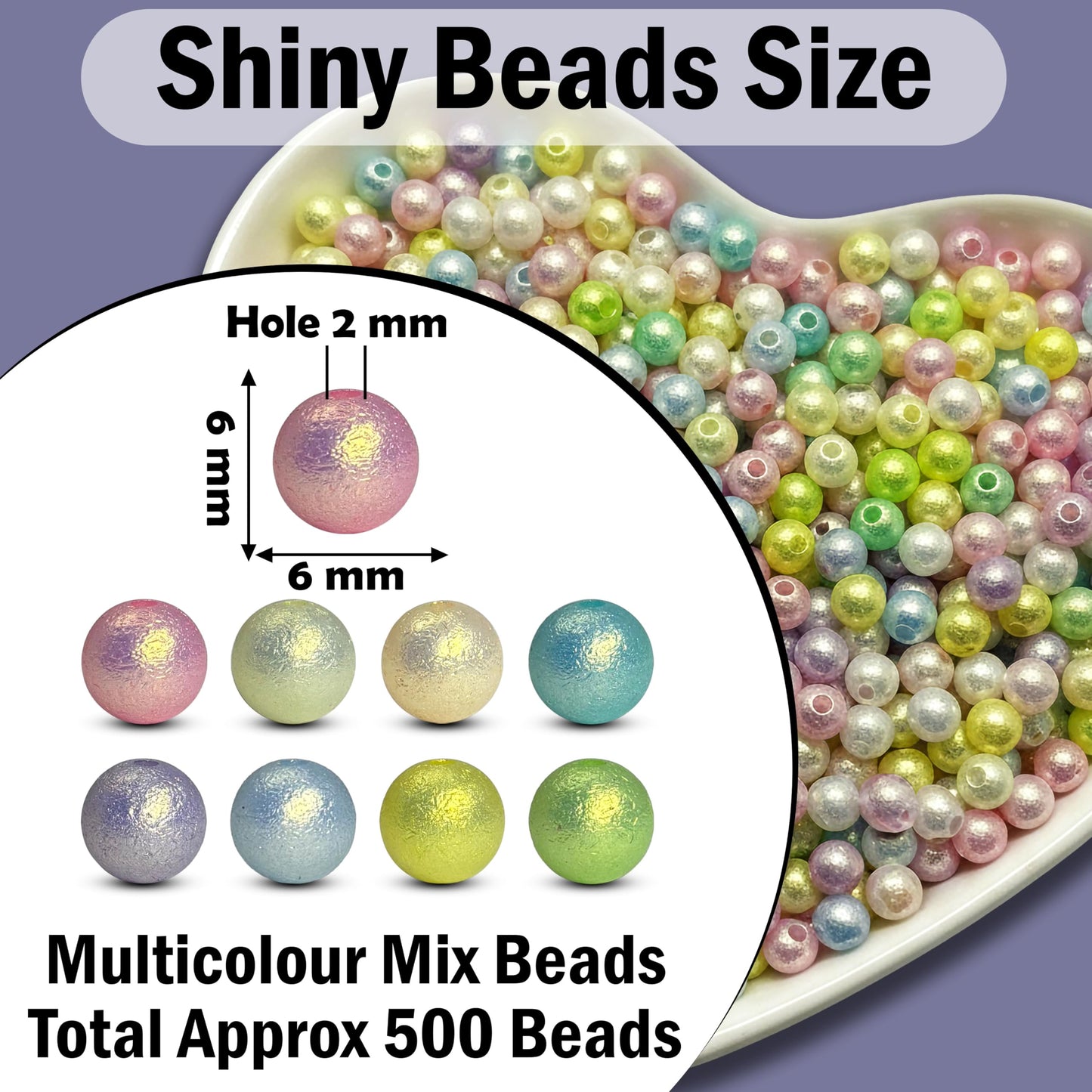 Multicolor Glossy Pearl Beads for Jewelry Making, Round Multicolour 6MM image 2