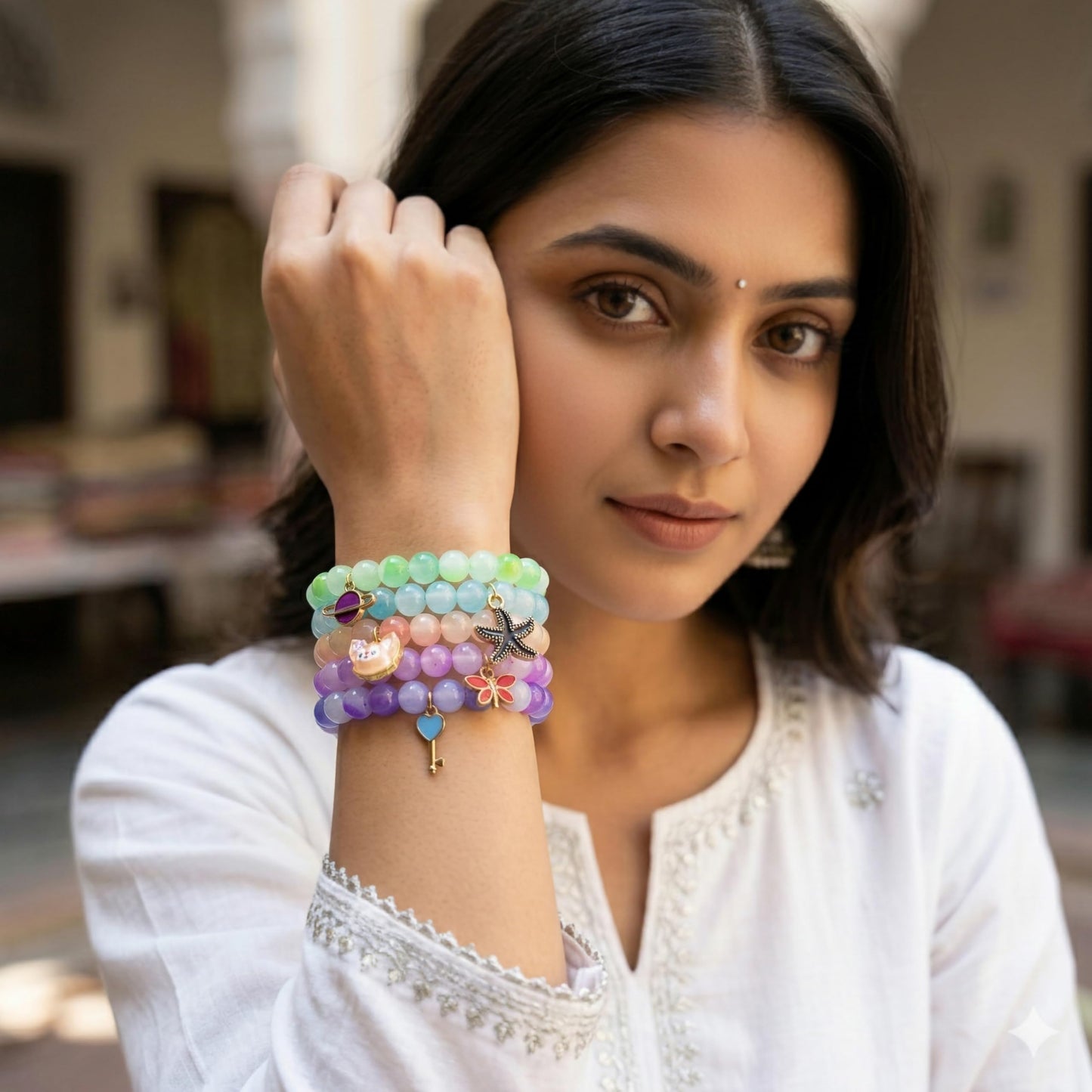 Make everyday styling brighter with a multicolor beaded bracelet that feels playful and easy.