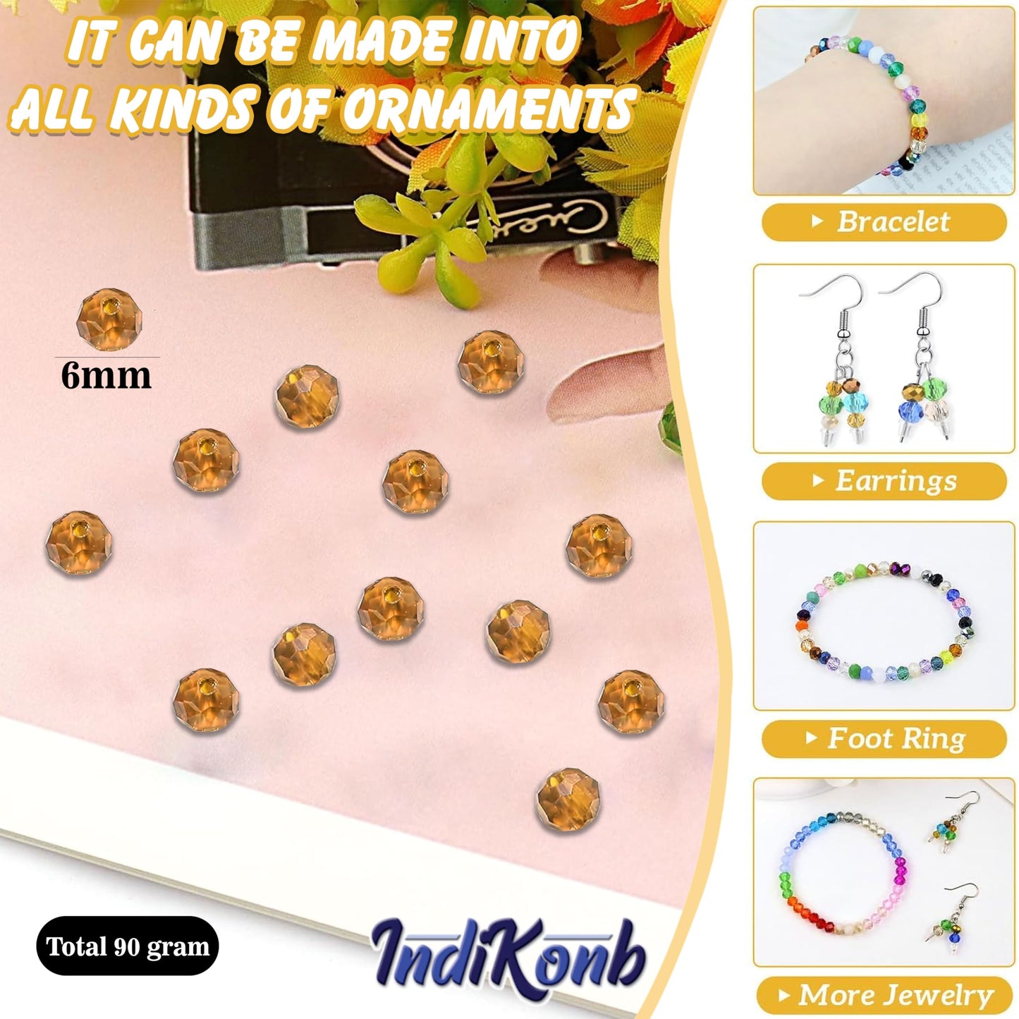 When necklace making and DIY jewellery projects needs a handmade beadwork accent to handmade projects, brown and transparent 6mm and 90 grams beads work well.