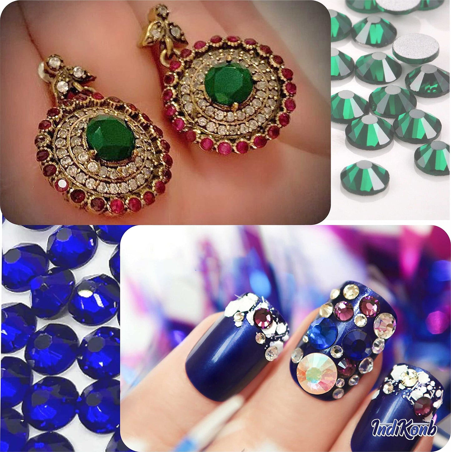 Multicolour 6 mm and 6mm rhinestones and flatback stones help create decorative flatback shine to handmade projects in Lippan art and fabric decoration.