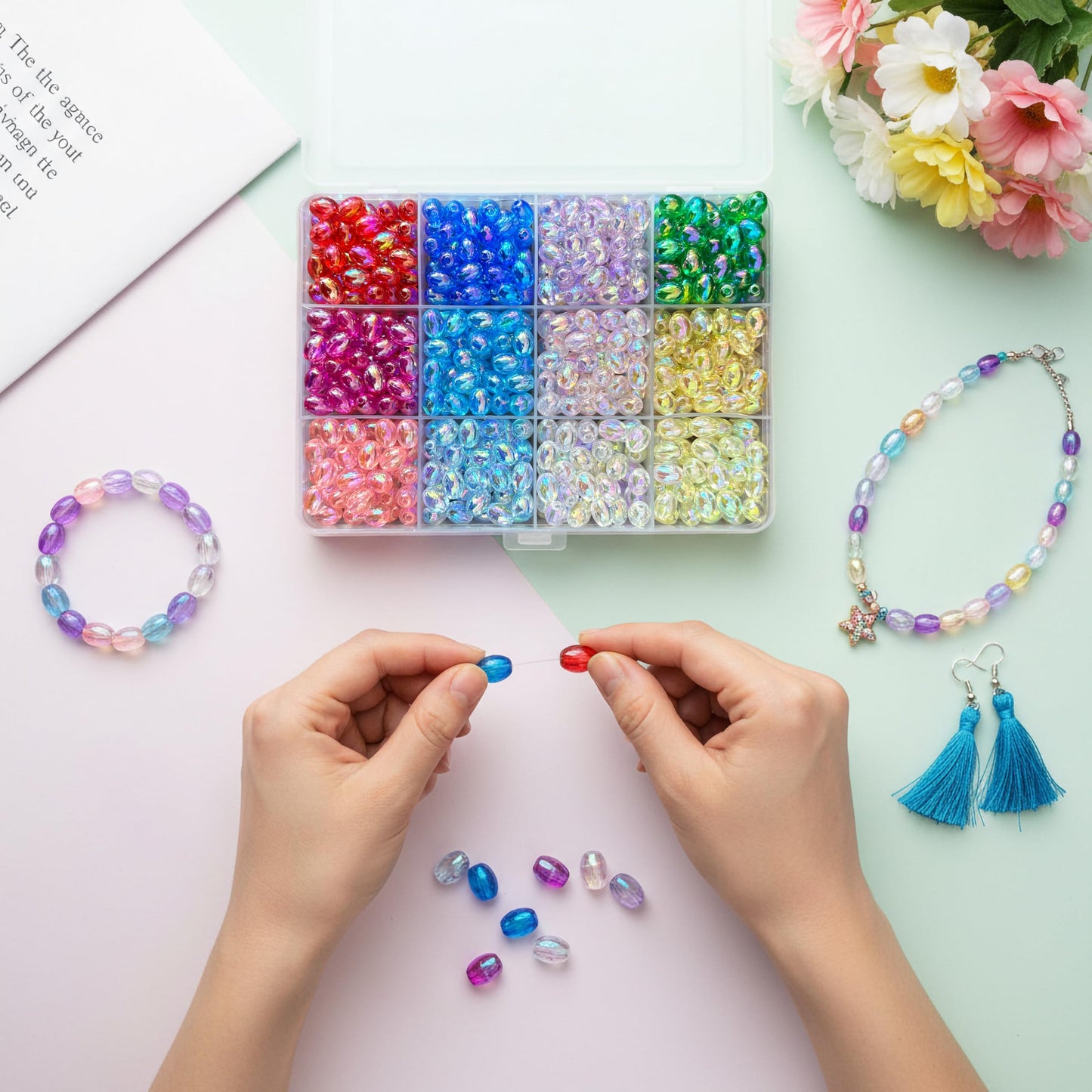 Rainbow Crystal Beads Set for Jewellery Making, 8x6mm Multicolour image 3