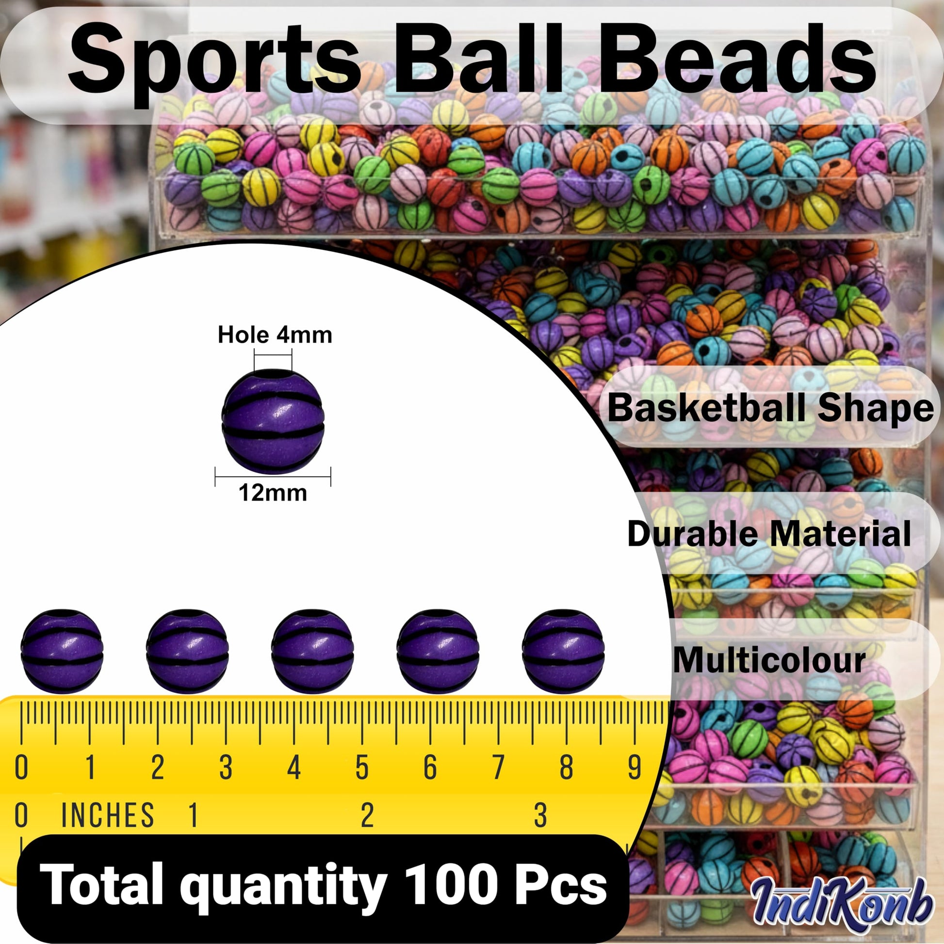 Colorful basketball style beads for jewelry making crafts
