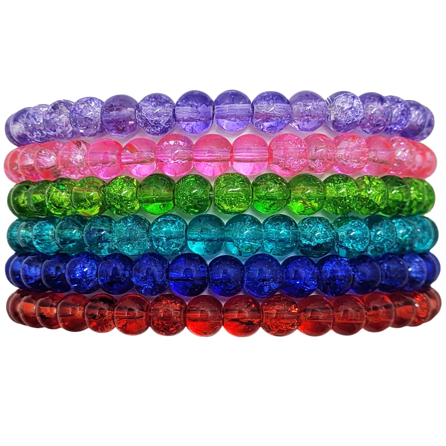 Multicolour glass and elastic bracelet supports party wear with a clean decorative finish.
