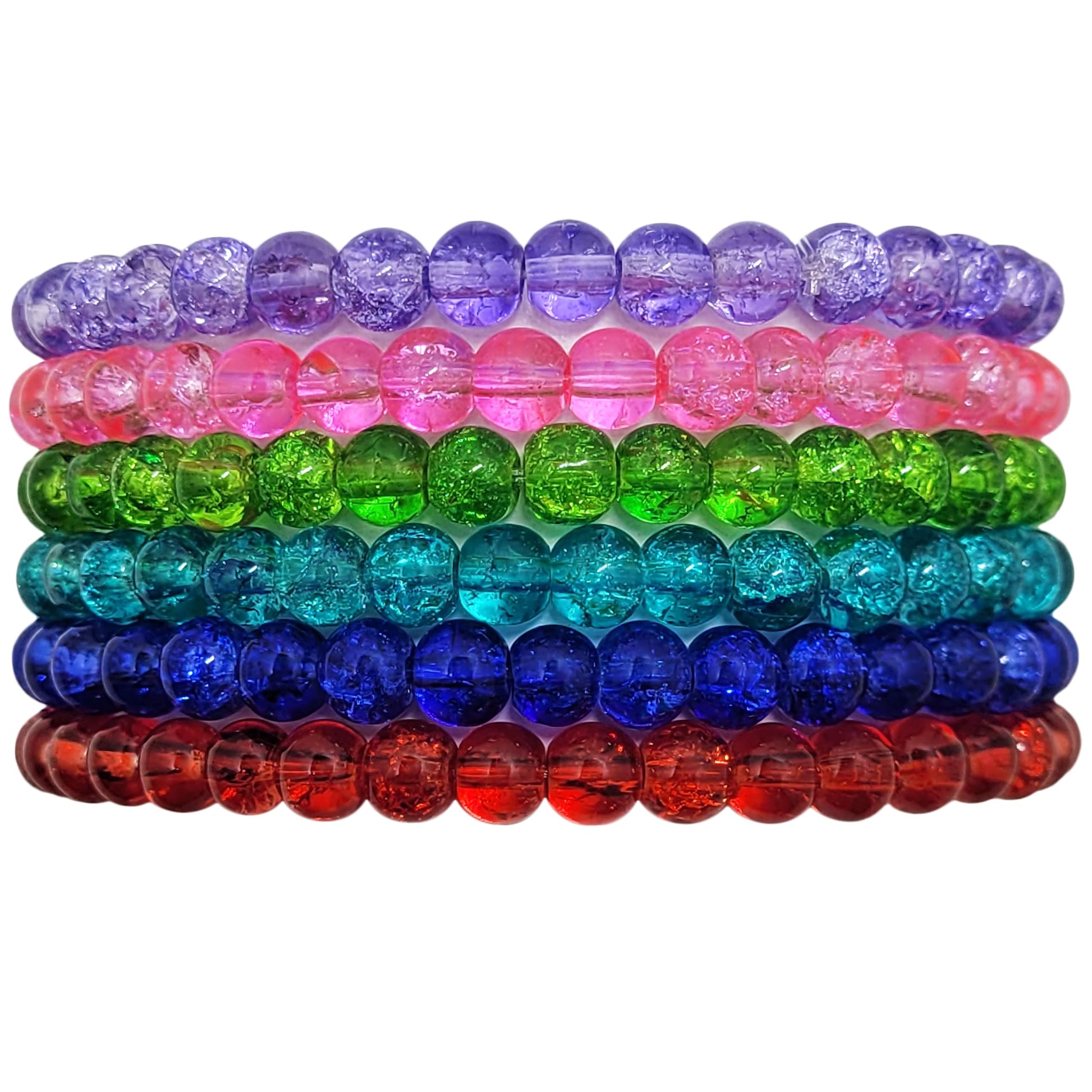 Multicolour glass and elastic bracelet supports party wear with a clean decorative finish.