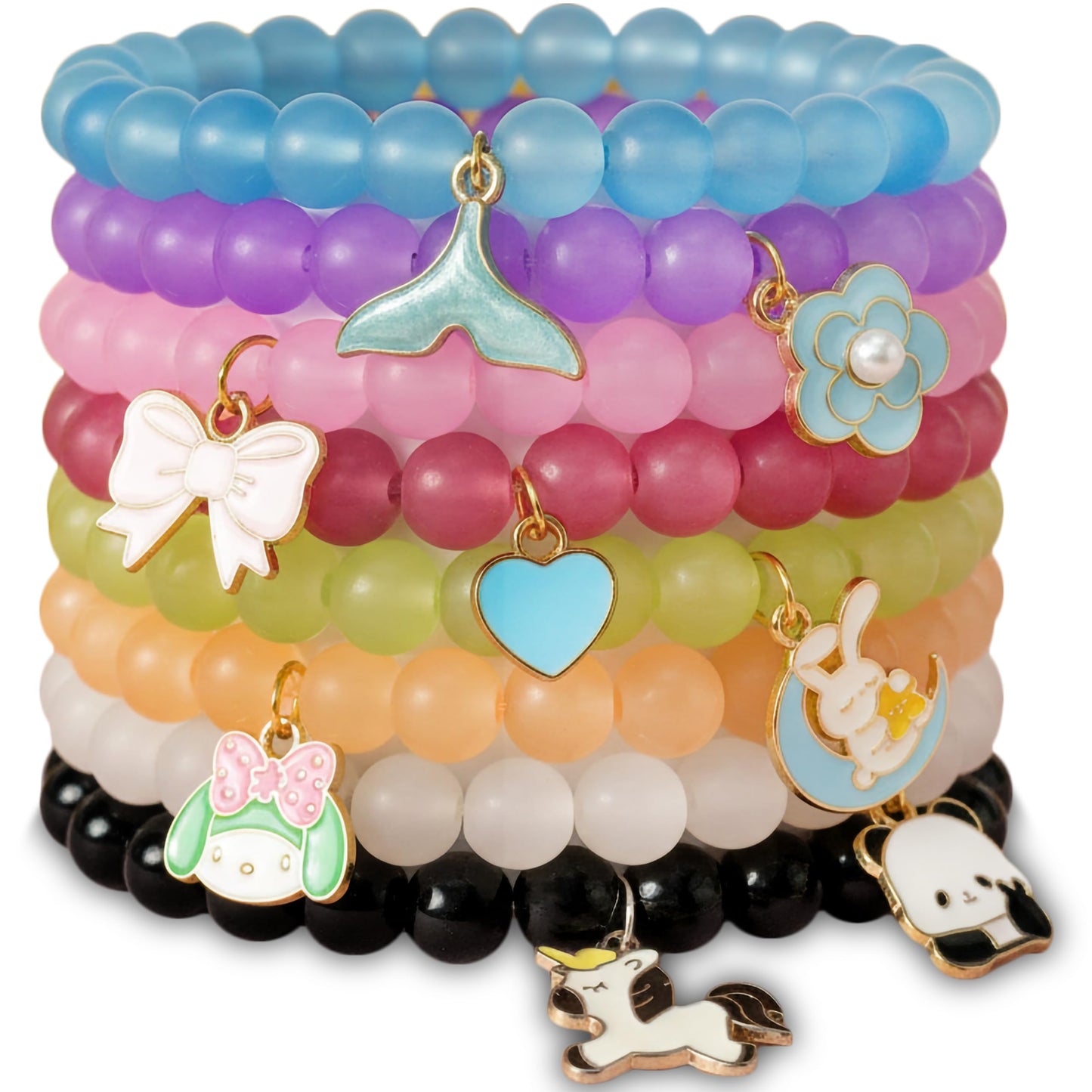 Add a sweet handmade touch to wrist styling with an 8-piece beaded bracelet set.