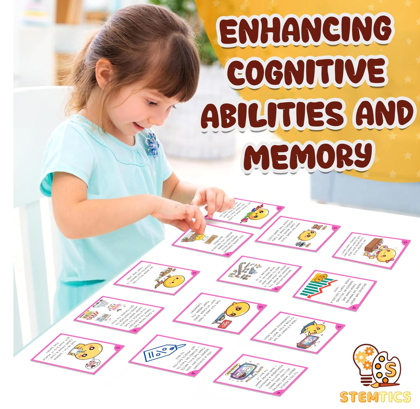 Multi-color Commerce Flash Cards for Kids Set Paper. Packaging and contents image showing the full item set.