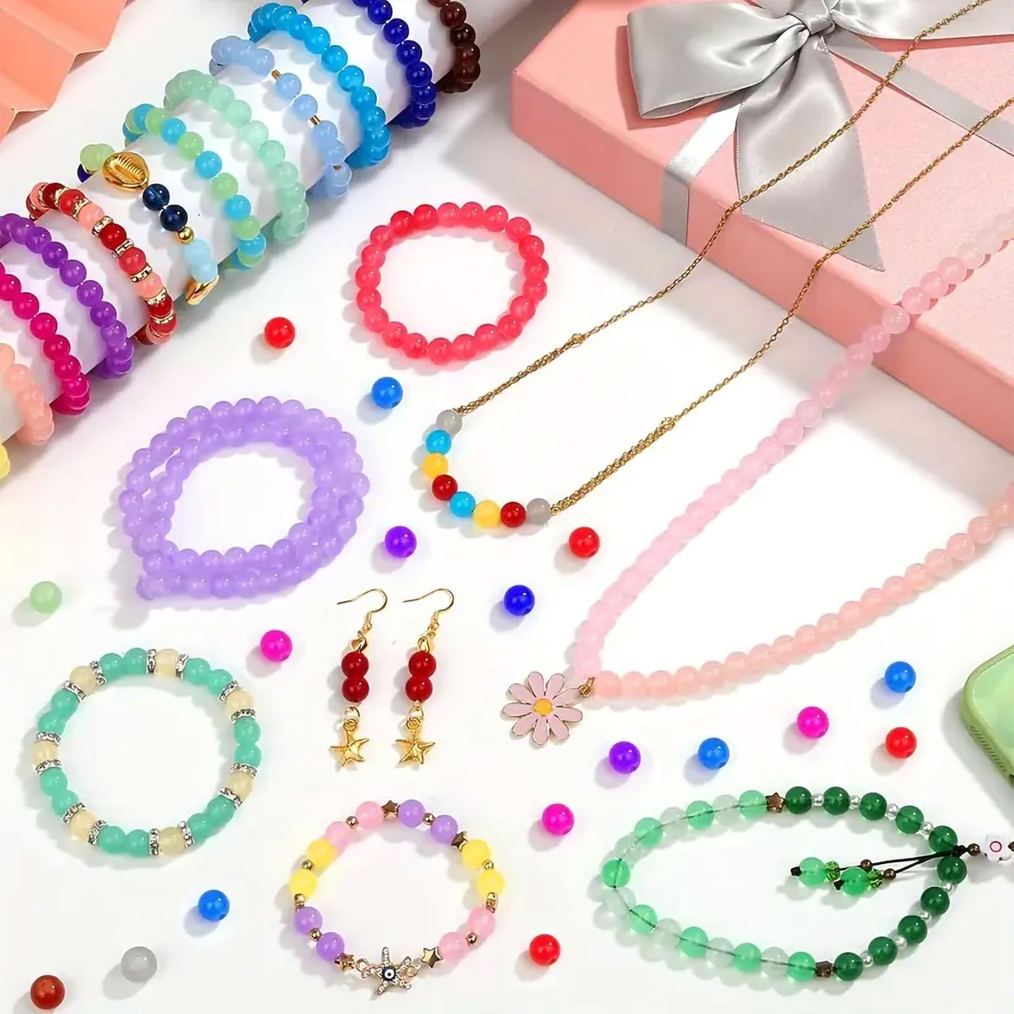 Beading craft can look sharper with light sea green and pearl 8mm beads.