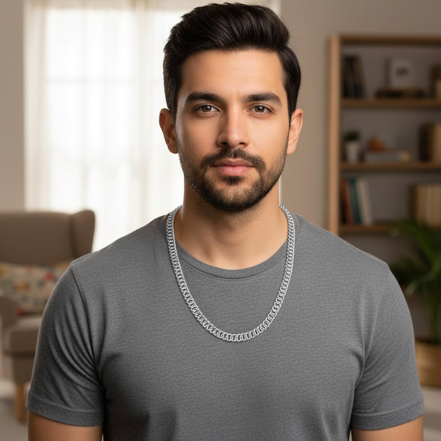 Choose woven metal linked metal chains to add bold linked style across men's jewelry styling and boys necklace looks.