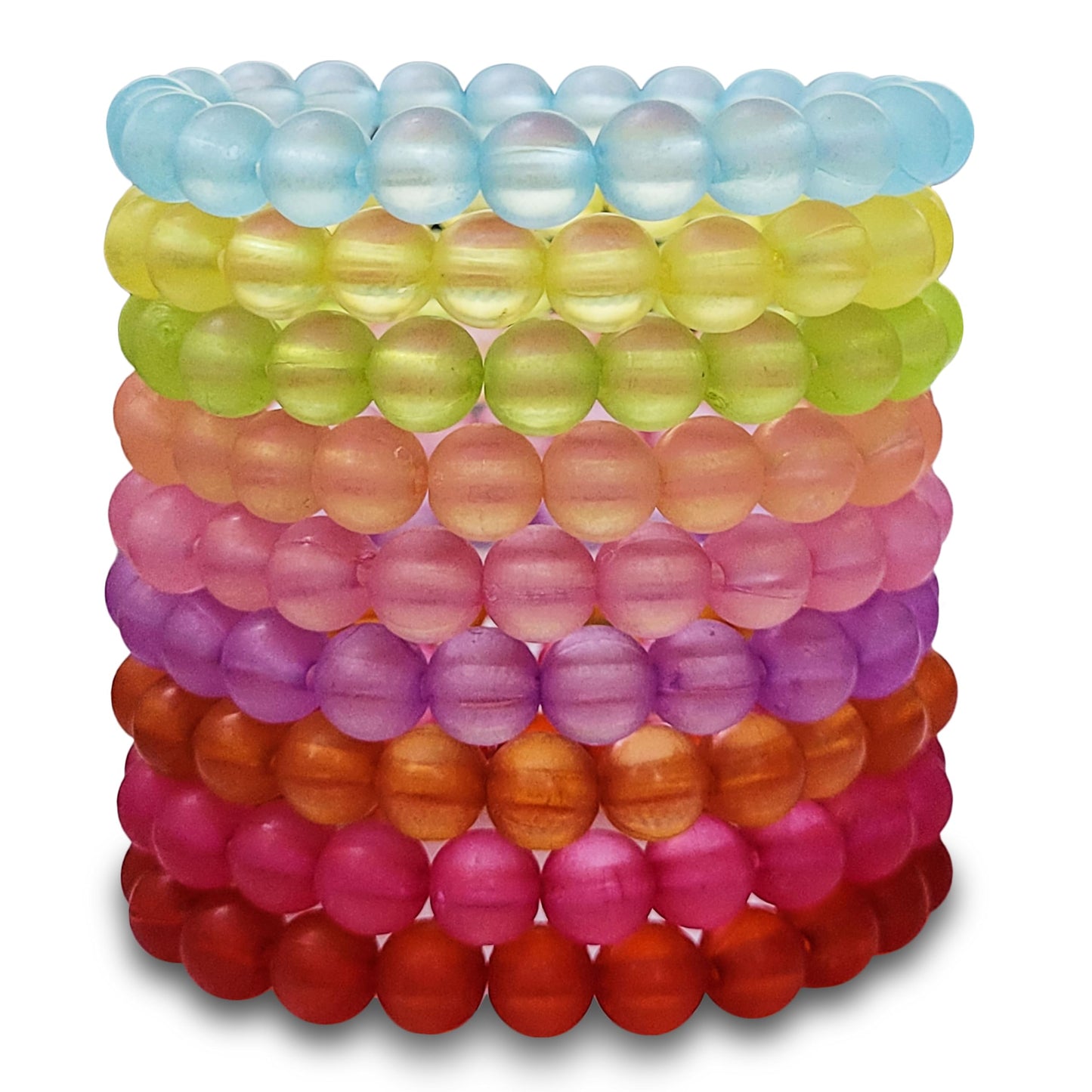 Multicolour and pastel glass and elastic bracelet is a clean finishing element for everyday styling, party wear and gifting with a tidy finished look.