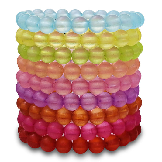 Multicolour and pastel glass and elastic bracelet is a clean finishing element for everyday styling, party wear and gifting with a tidy finished look.