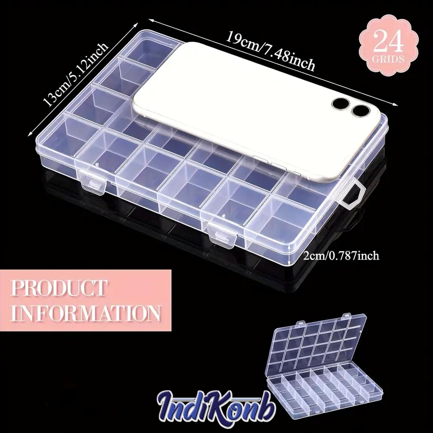 101524 Cells Transparent Plastic Organizer Box with Compartments. Close-up image showing product details and finish.
