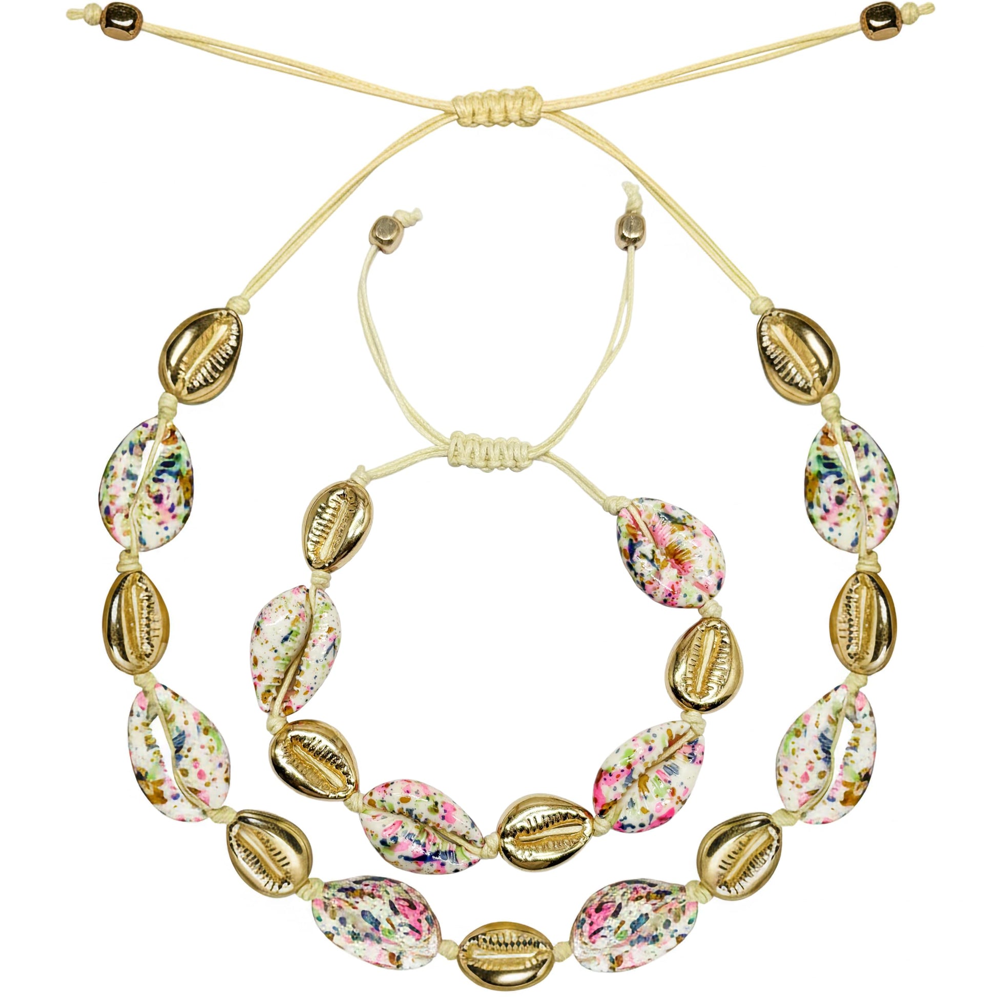 Boho cowrie shell necklace and bracelet set multicolor beads adjustable beach jewellery for women