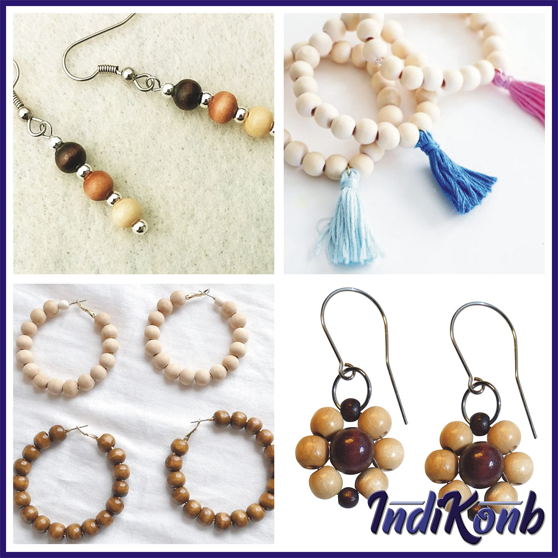 Use colored beads + wooden beads and brown 8mm and 8 mm beads to finish handmade accessories and bracelet making with projects a neat clean decorative finish.