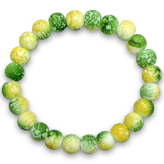 Add a soft marble accent to daily wristwear with a yellow and green beaded bracelet for girls.