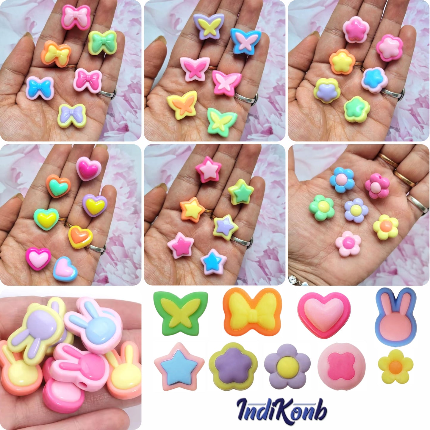Multicolor 50 Pcs Multicolour Pastel Cute Large Fancy Beads for Phone Acrylic. Detailed product image showing size, surface, and material quality.