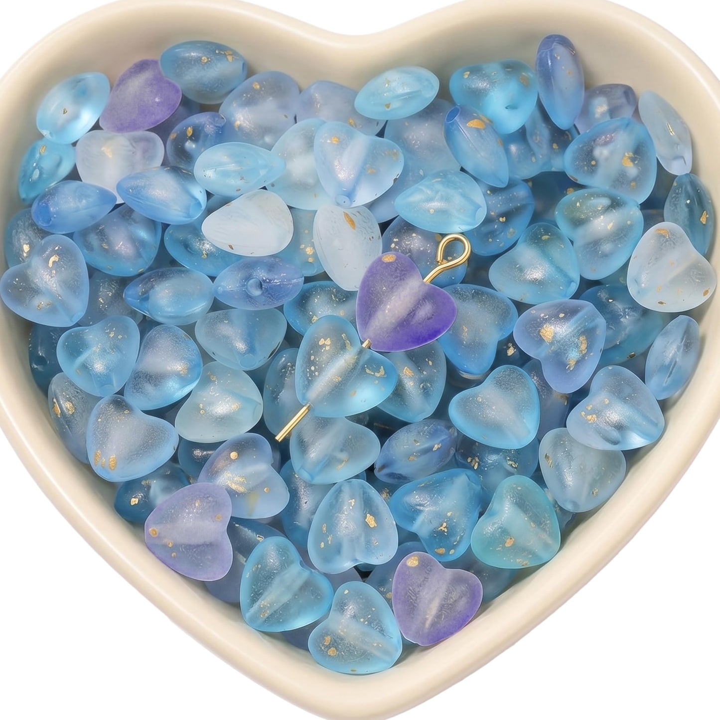 Use blue foil heart acrylic beads to add clean detail to bracelet making and phone charm craft.