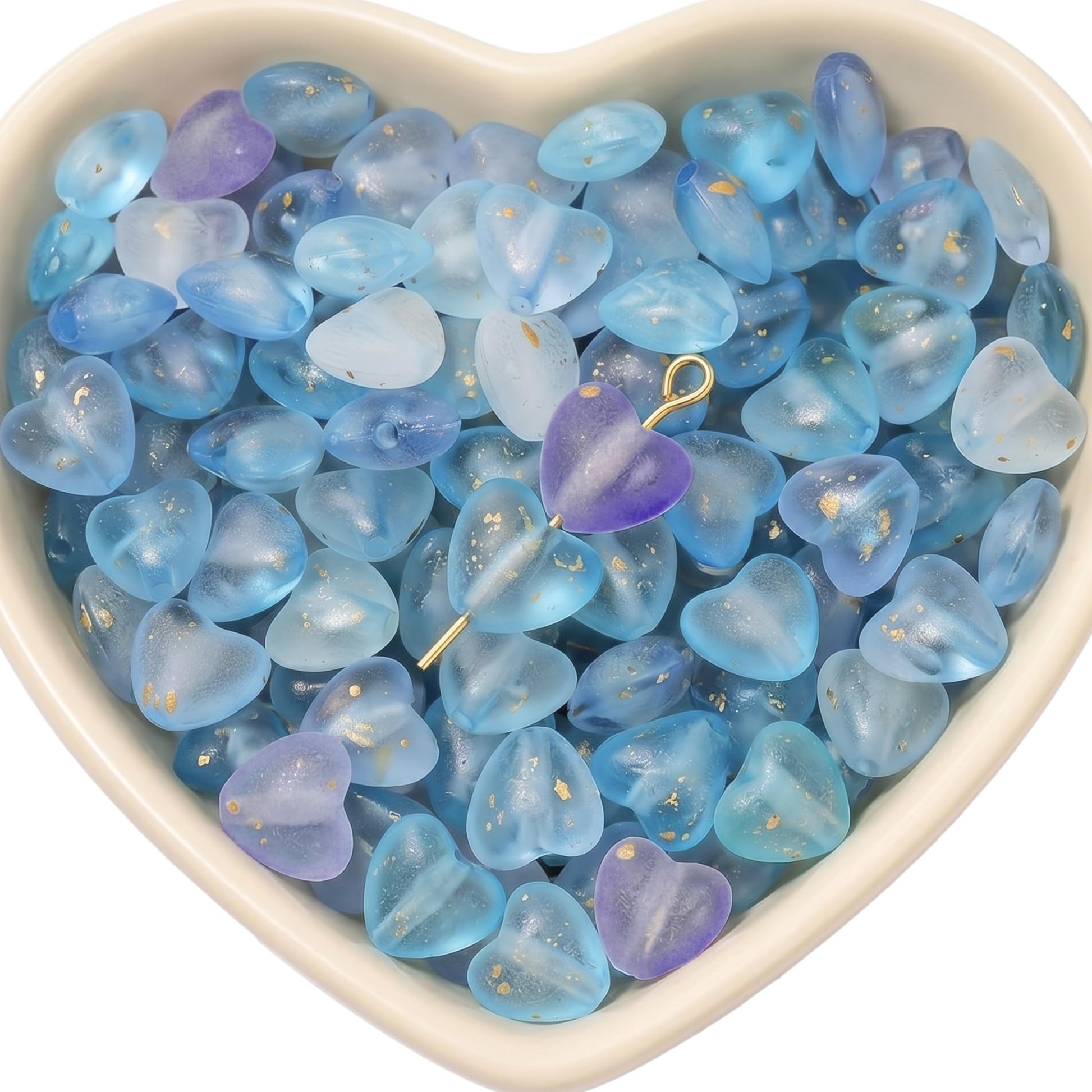 Use blue foil heart acrylic beads to add clean detail to bracelet making and phone charm craft.