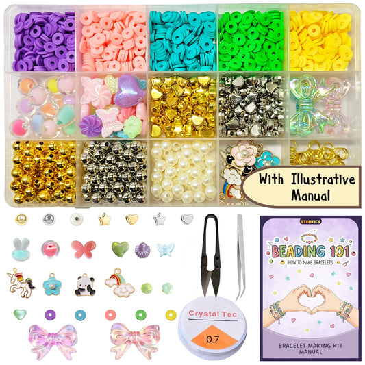 Multicolor Bracelet Making Kit for Girls Age 8-12 Years Old with Acrylic. Main product image showing the complete bracelet making kit with beads and charms.