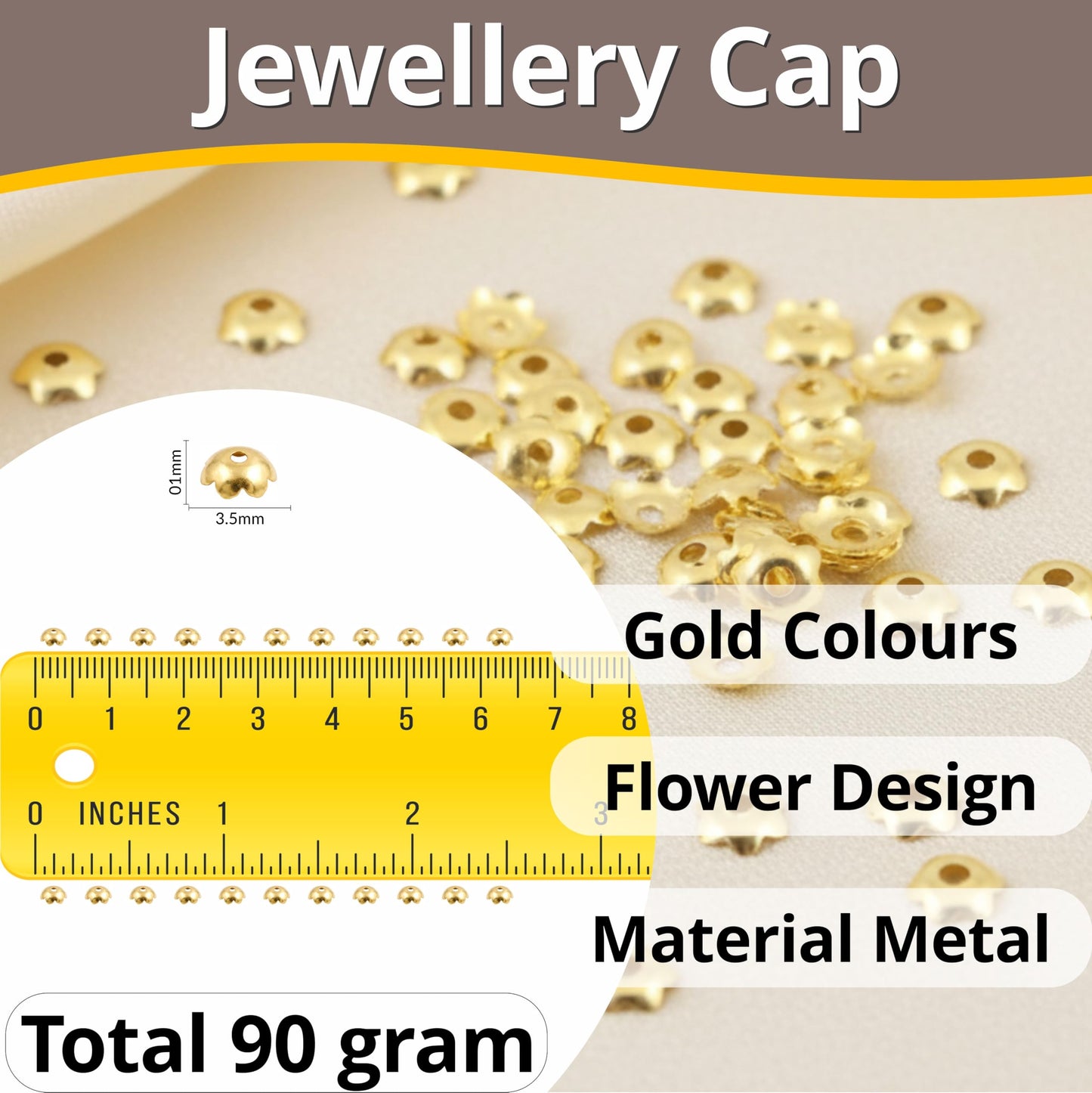 Add a ready-to-use accent to latkan work with ornate gold petal bead caps for bead jewelry.