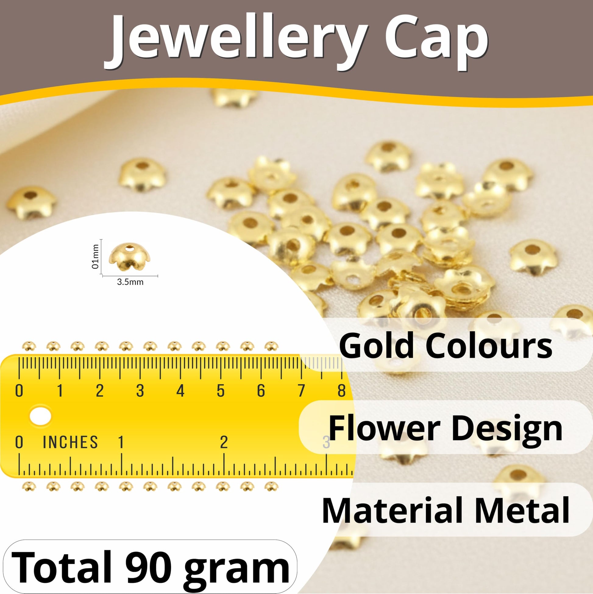 Add a ready-to-use accent to latkan work with ornate gold petal bead caps for bead jewelry.