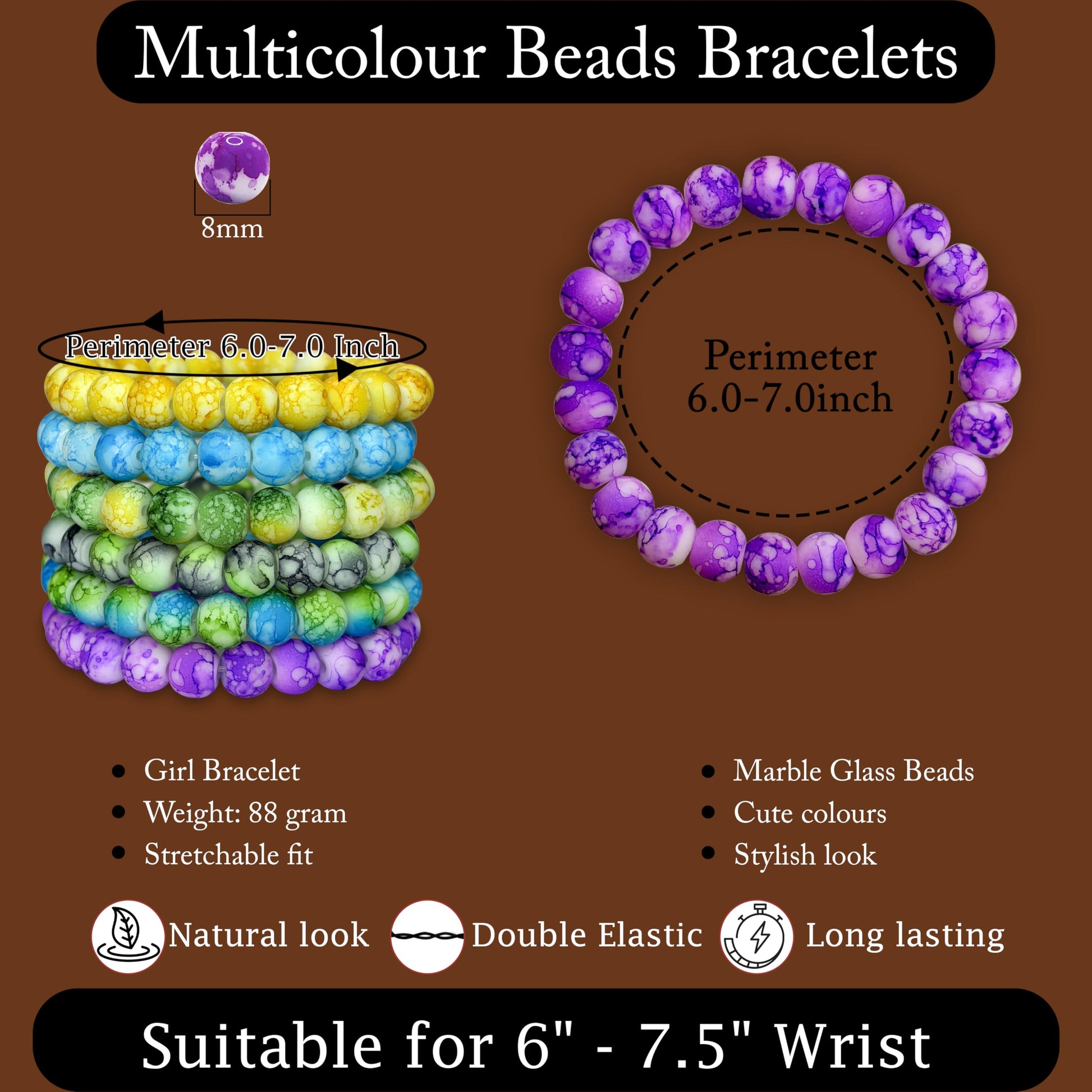 Gift a cheerful handmade accessory with a multicolor marble beaded bracelet for casual outfits.