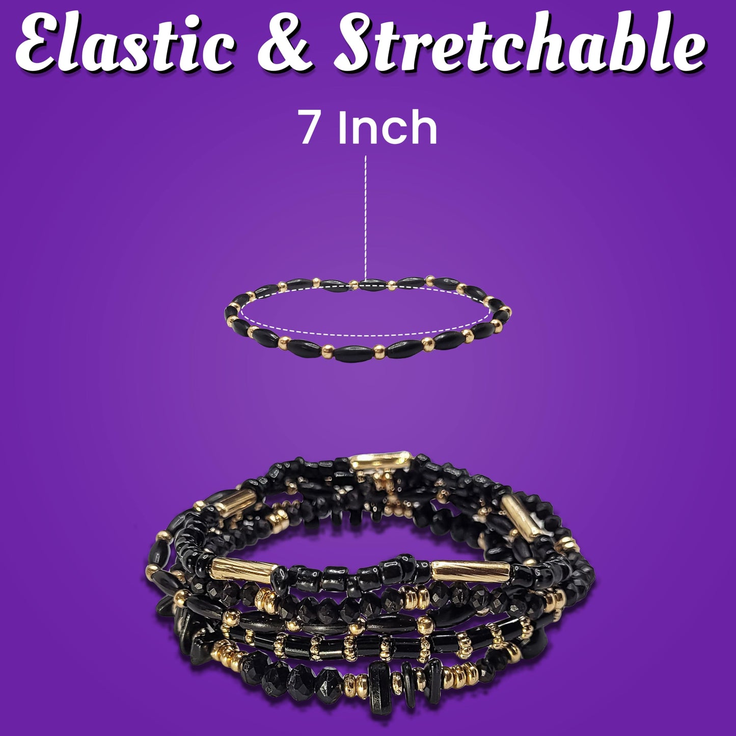 In party wear and gifting, black gold plastic and elastic bracelet adds depth and neat finishing.