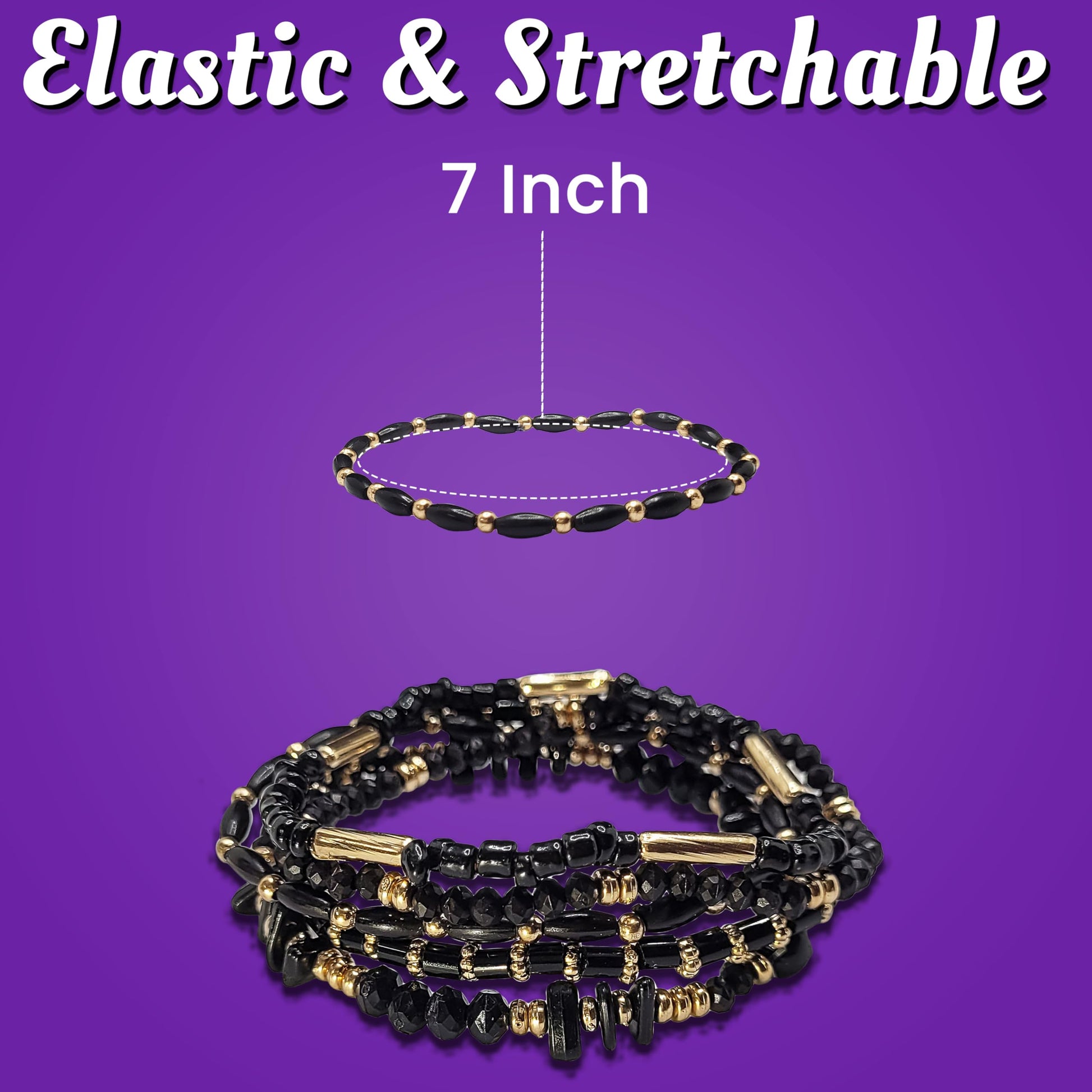 In party wear and gifting, black gold plastic and elastic bracelet adds depth and neat finishing.