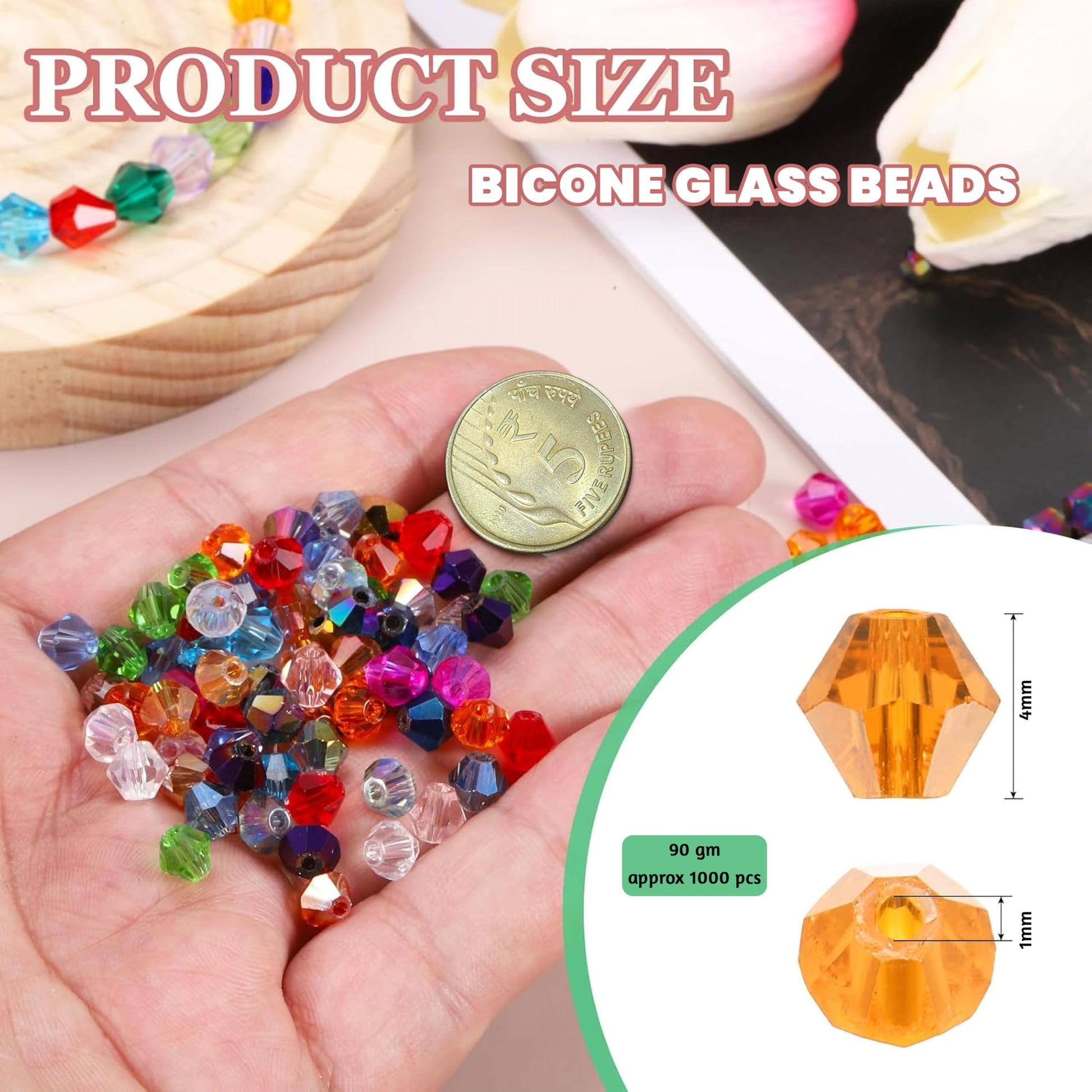 Orange Multicolor Kundan Stones for Embroidery and Jewelry. Close-up image showing color, shape, finish, and texture details.