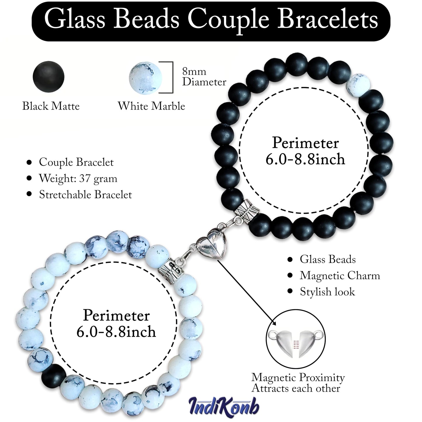 Magnetic Heart Love Bracelets for Couples & Friends - Set of 2