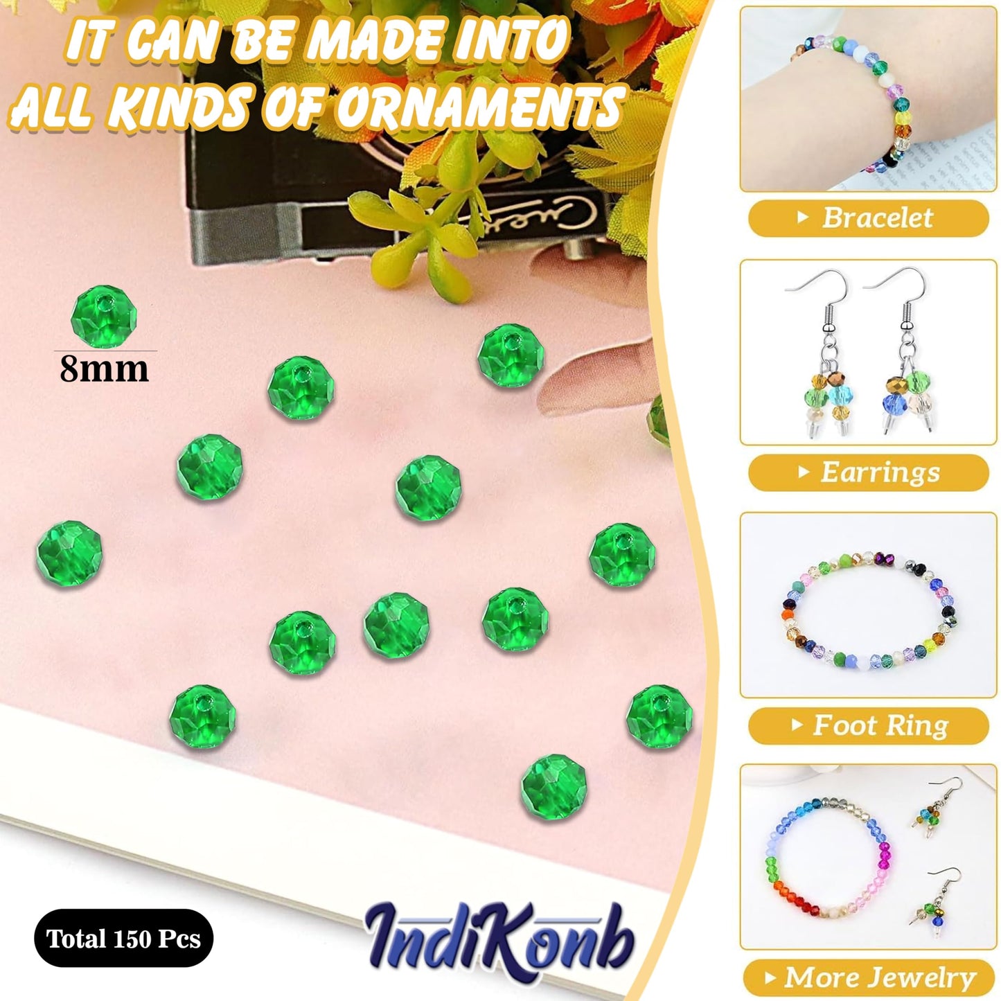 The look of green and transparent 8mm and 90 grams beads suits necklace making and DIY jewellery projects, especially for handmade beadwork accent to handmade projects.