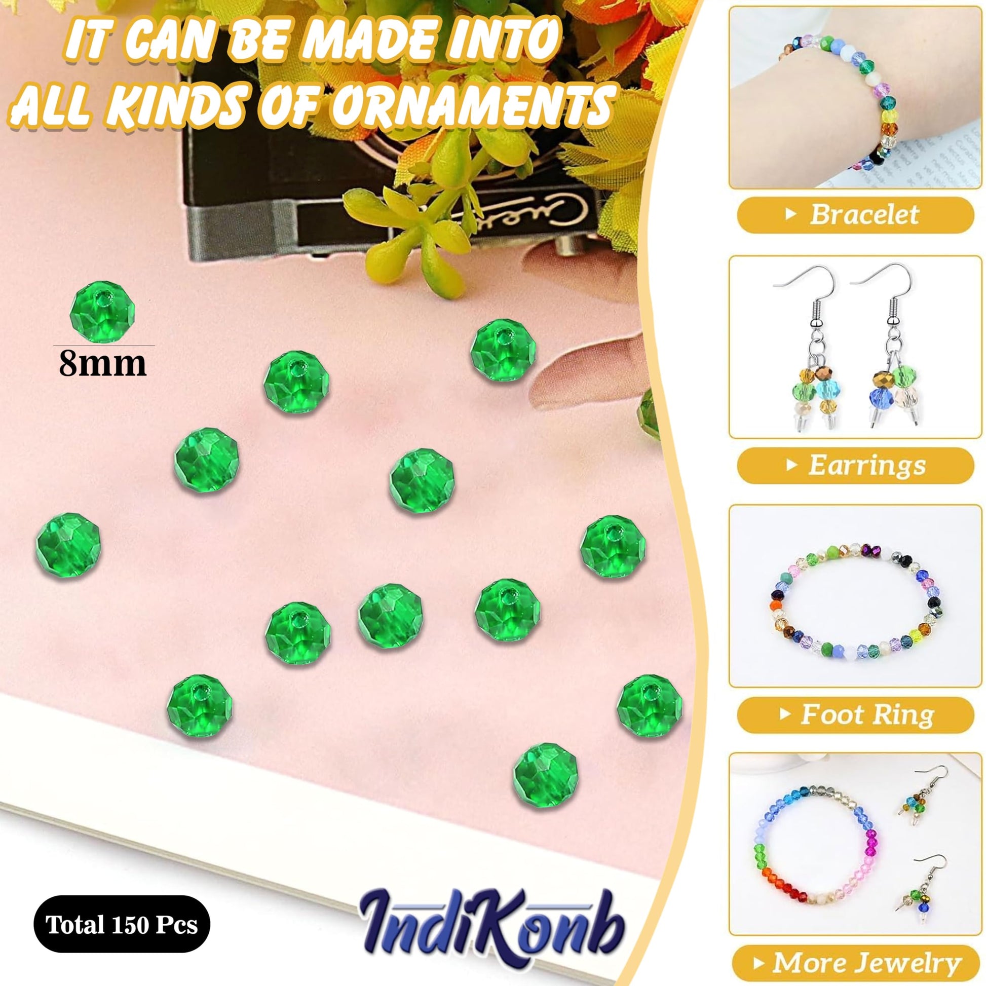 The look of green and transparent 8mm and 90 grams beads suits necklace making and DIY jewellery projects, especially for handmade beadwork accent to handmade projects.