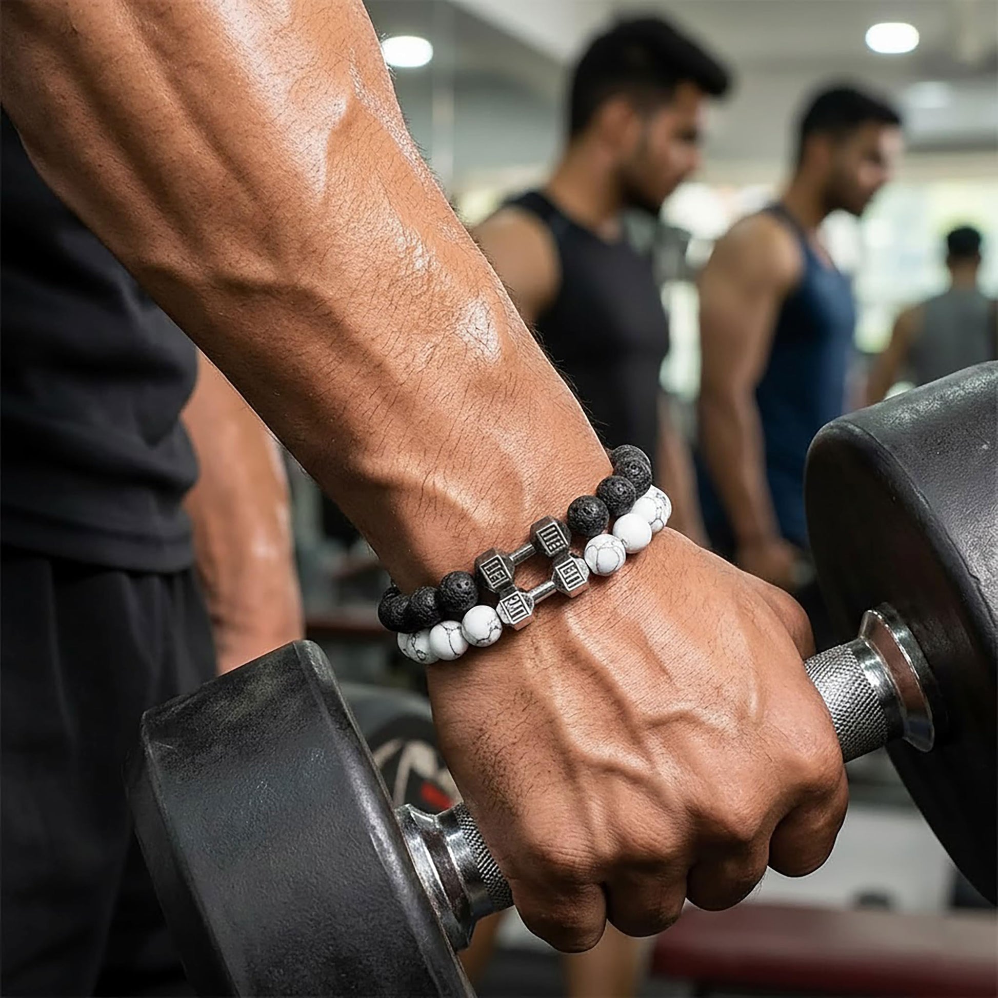 Dumbbell Bracelet for Men Black and White Combo, Gym image 5