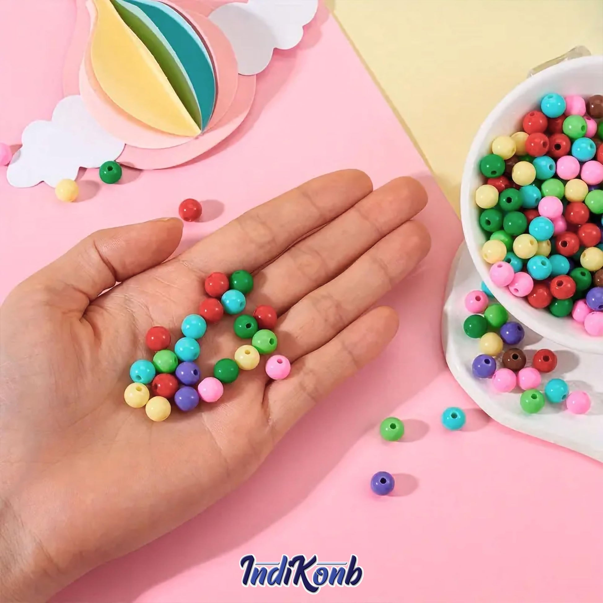 Multicolour 8mm and pastel 8mm beads support DIY jewellery projects, beading craft and decorative craft finishing with a clean decorative finish.