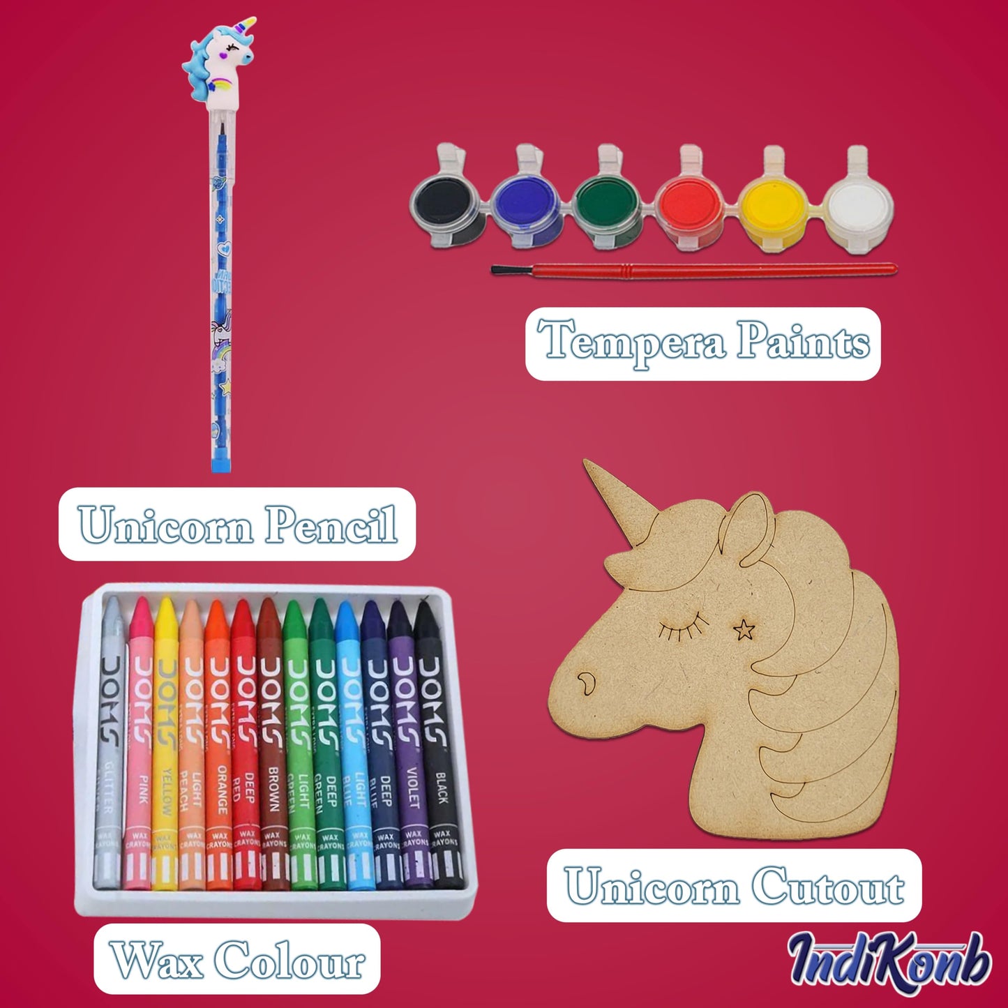 Wooden unicorn art and craft kit keeps school projects, creative hobby sessions and decorative craft finishing visually clean while adding neat decorative finish.