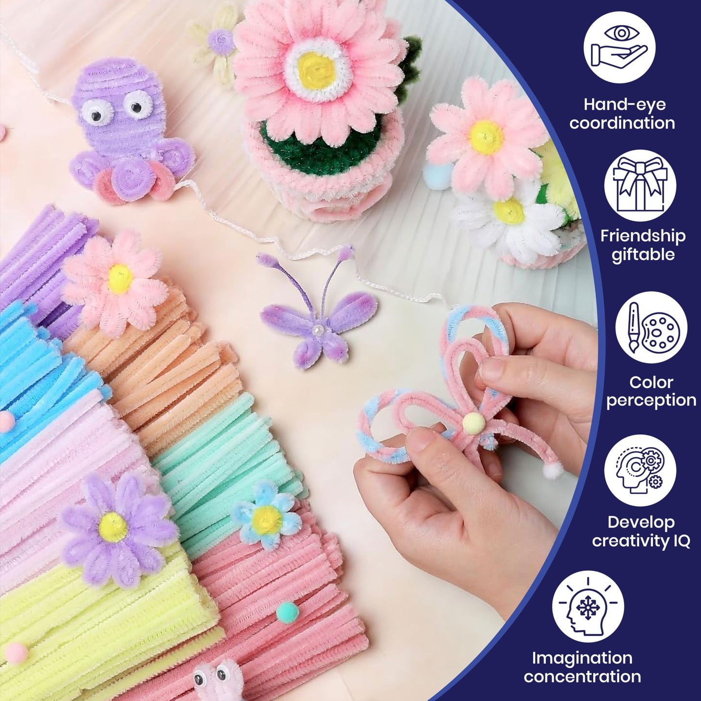 Pipe Cleaner for Craft Flower Kit, Pastel Chenille Stems Multicolour 100 Pcs image 2