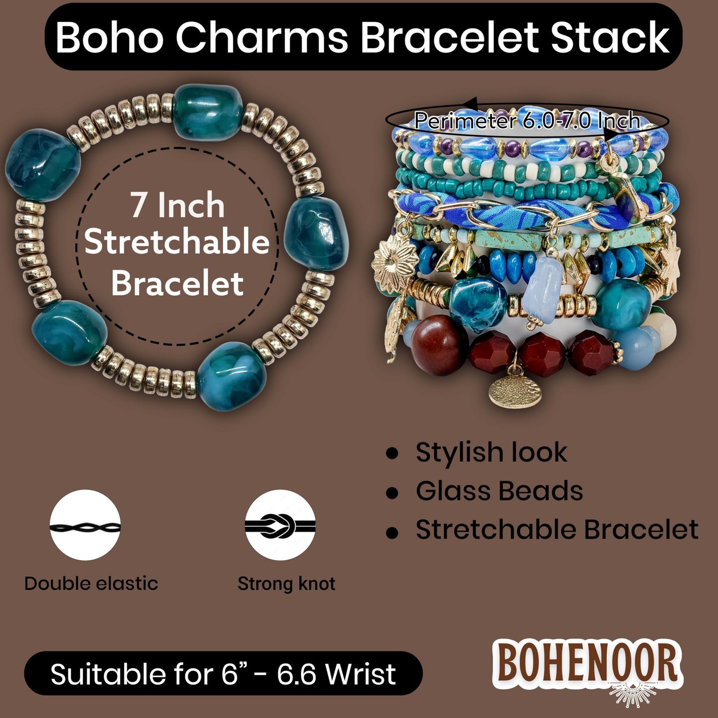 Style vacation-inspired wristwear with sky blue beads and tiny shell charms.