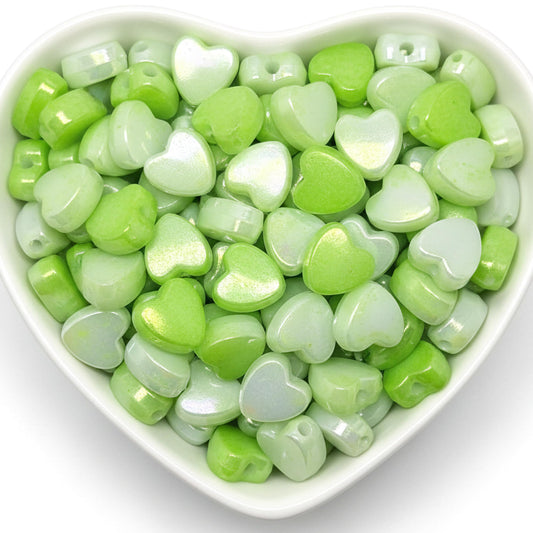 DIY Heart Beads for Jewelry Making, Iridescent Acrylic Heart Green product image