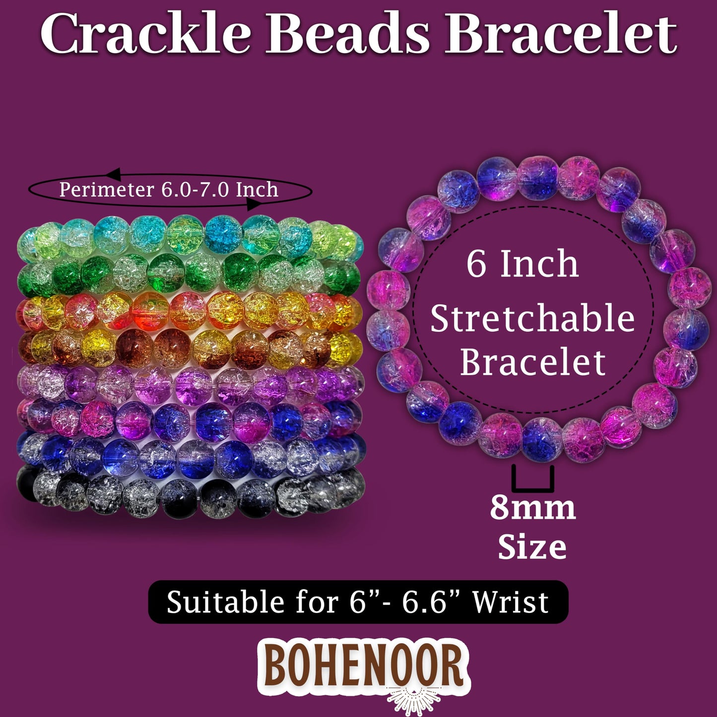 Multicolour glass and elastic bracelet works naturally in casual accessory looks and everyday styling and helps keep the design neat.