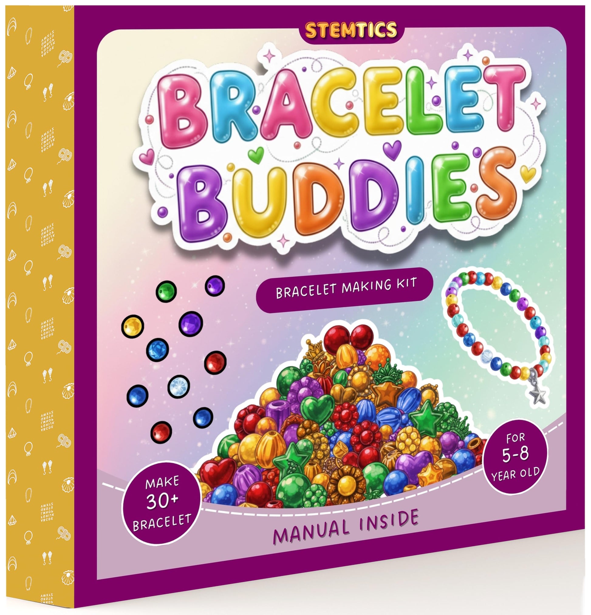 Multicolor Bracelet Making Kit for Girls Age 5-8 Years Old with Beads Acrylic. Close-up image showing color, shape, finish, and texture details.