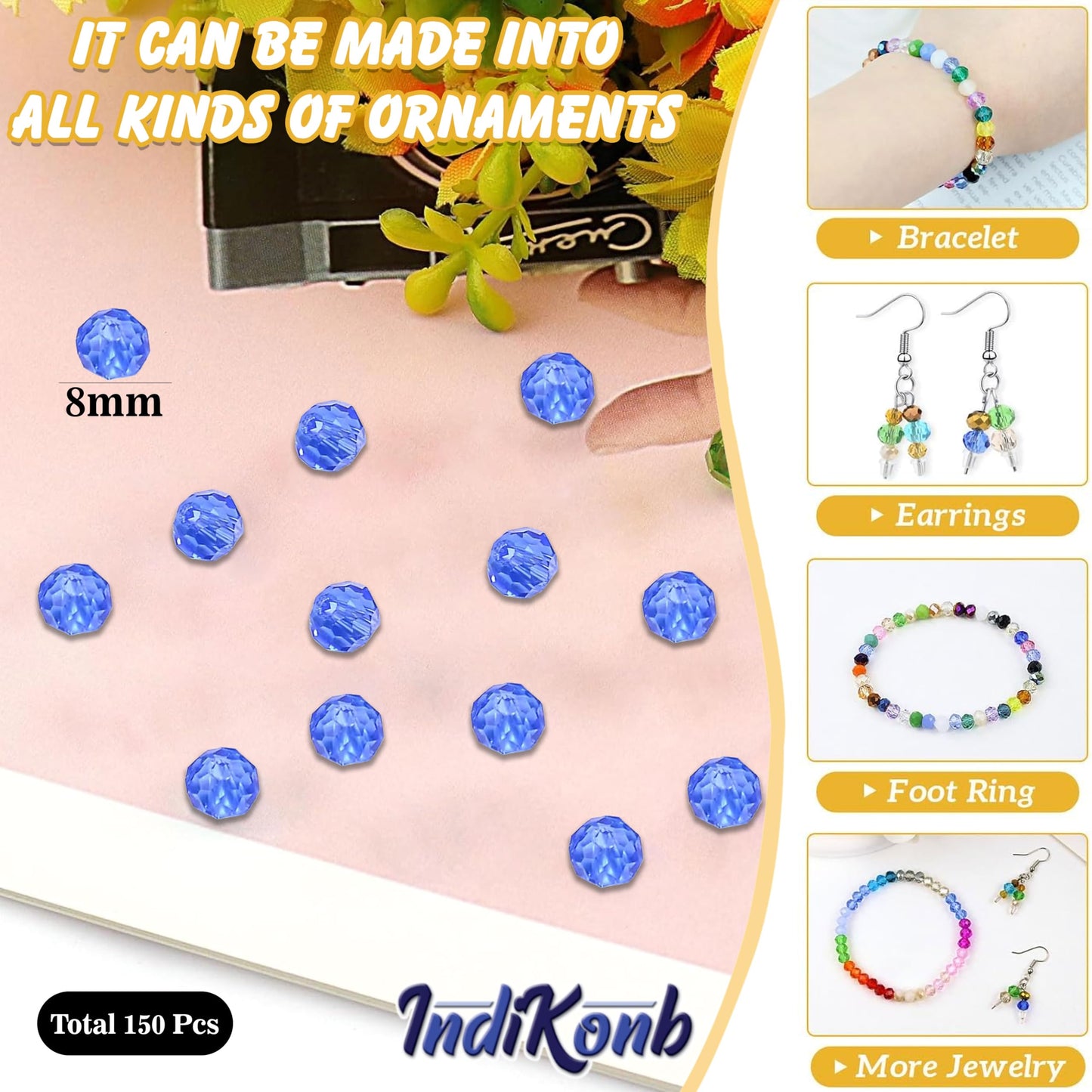 Use light blue and transparent 8mm and 90 grams beads to finish necklace making and DIY jewellery projects with a handmade beadwork accent to handmade projects.