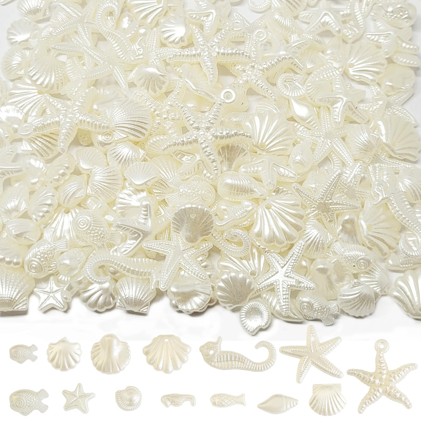 Offwhite Acrylic Beach Charms for DIY Bracelet Making Shell Beads Mix. Main product image showing the full assortment for jewelry making and craft work.