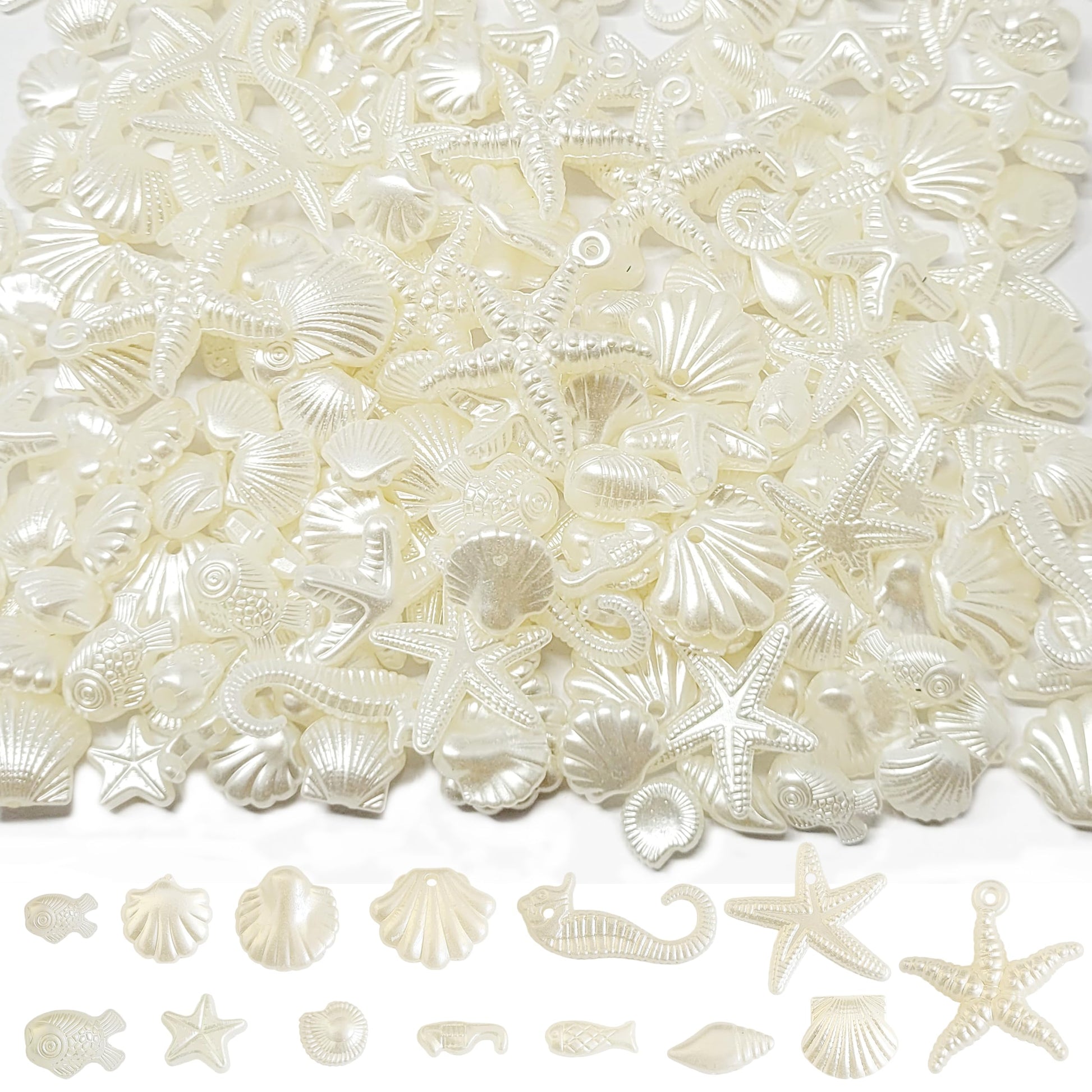 Offwhite Acrylic Beach Charms for DIY Bracelet Making Shell Beads Mix. Main product image showing the full assortment for jewelry making and craft work.
