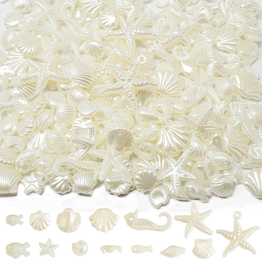 Offwhite Acrylic Beach Charms for DIY Bracelet Making Shell Beads Mix. Main product image showing the full assortment for jewelry making and craft work.