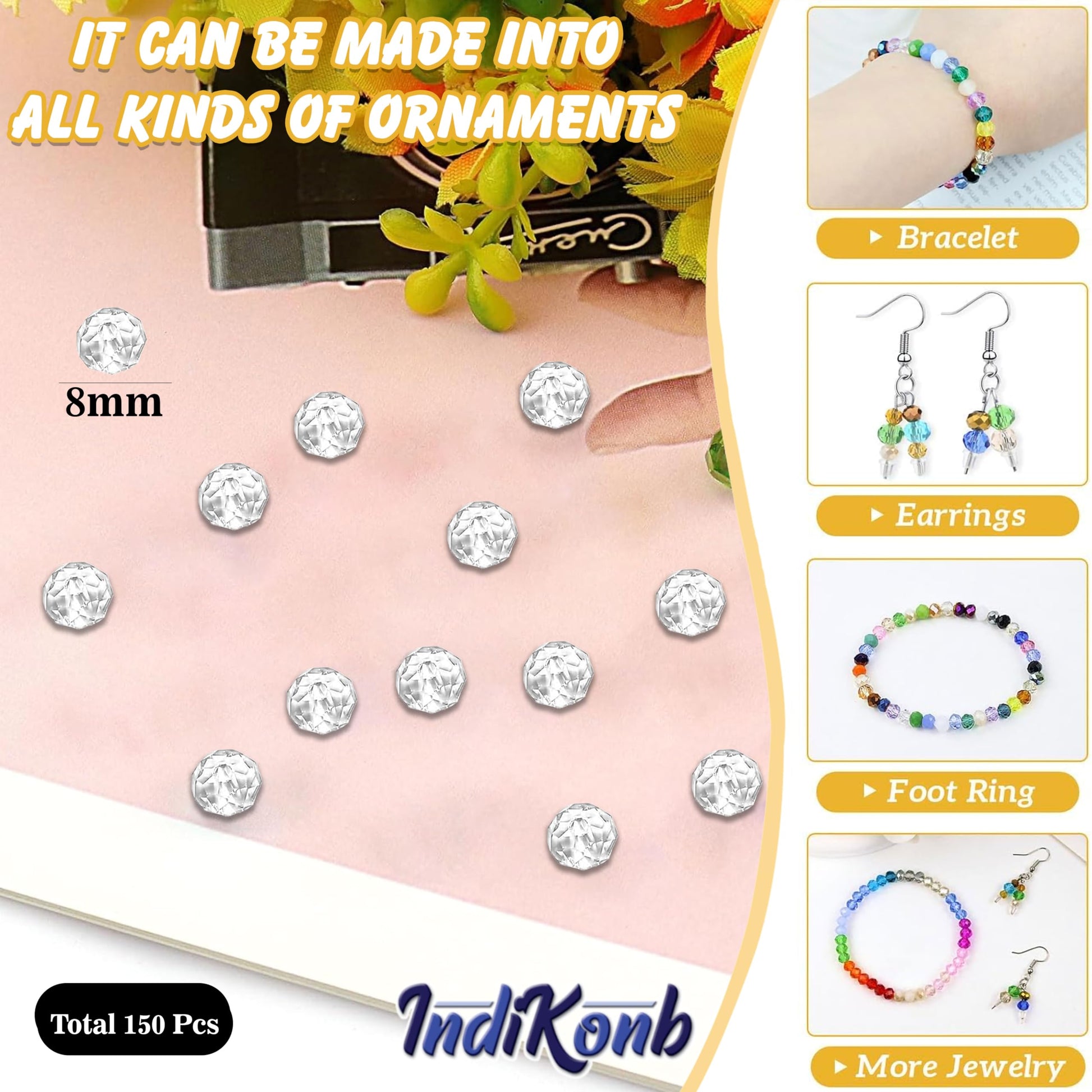 For polished results in necklace making and DIY jewellery projects, white and transparent 8mm and 90 grams beads help complete the design.