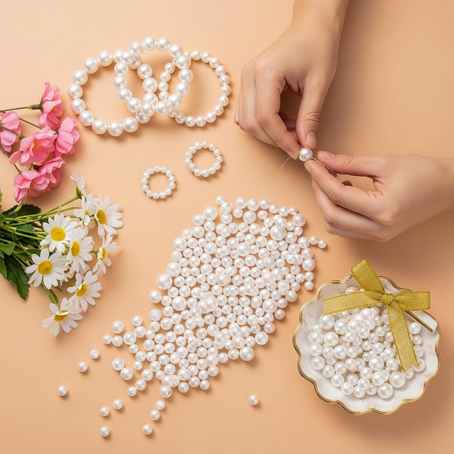 White Pearl Beads for Craft & Jewelry Making, Multi-Size 5mm Mix ( 305 Beads ) image 5