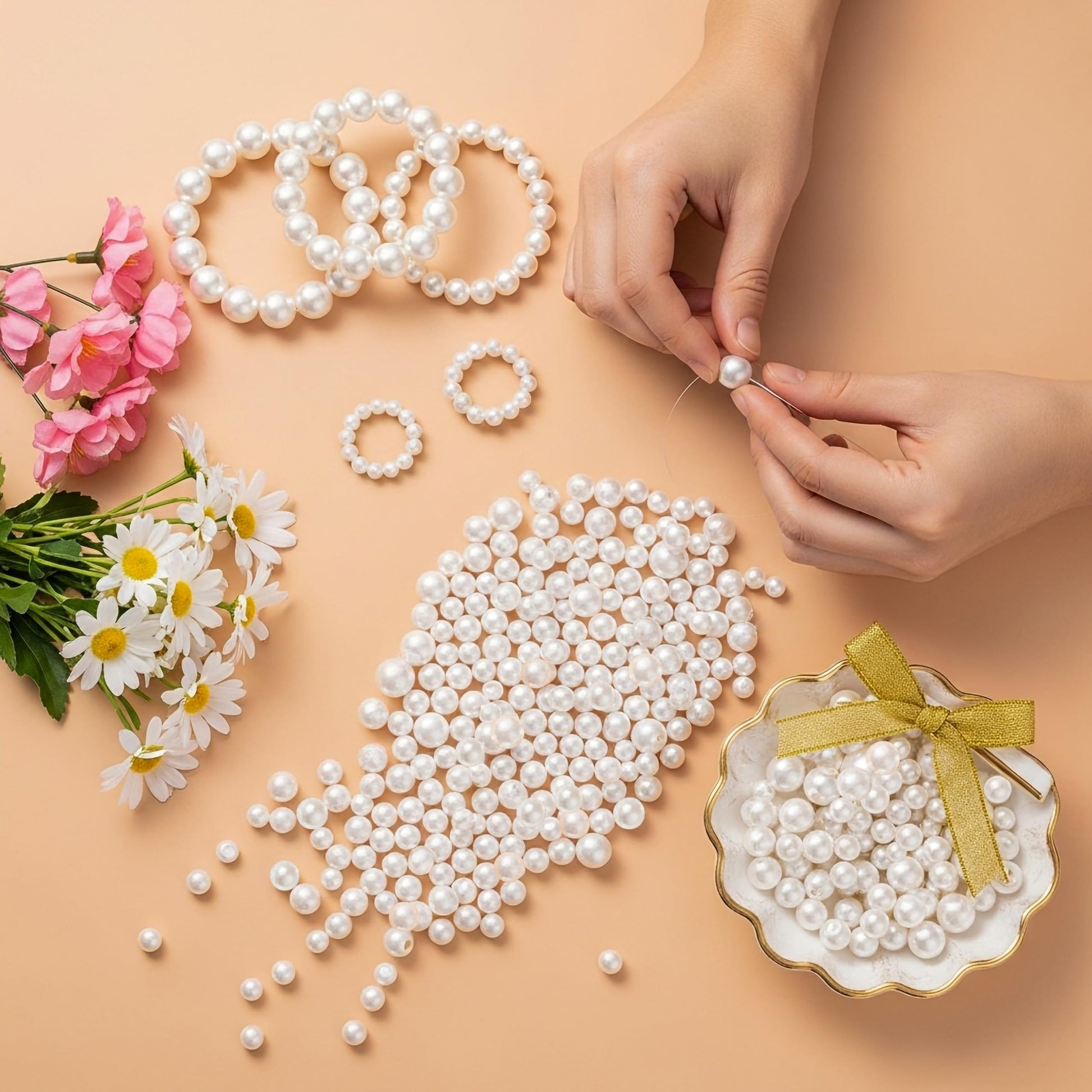 White Pearl Beads Set 5mm 6mm 8mm 10mm for Jewellery Making image 6