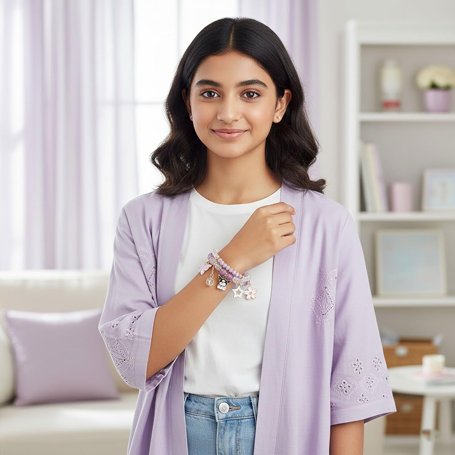 Use purple white crystal and pearl bracelet for party wear and gifting when the design needs a polished handmade look to handmade projects.