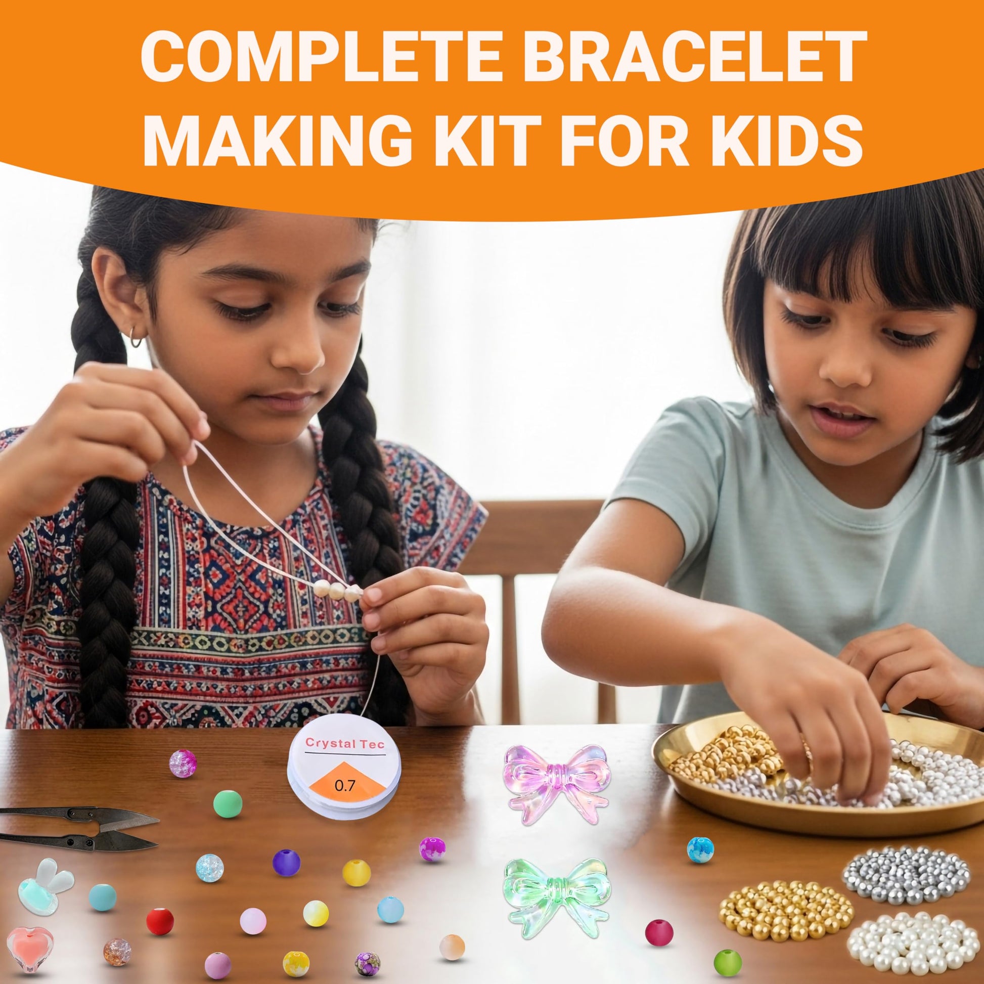 Multicolor Bracelet Making Kit for Girls Age 5-8 Years Old with Beads Acrylic. Detailed product image showing size, surface, and material quality.