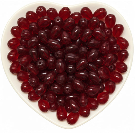 Use 10x6mm dark red glass beads to add dainty movement to necklaces, anklets and craft designs.